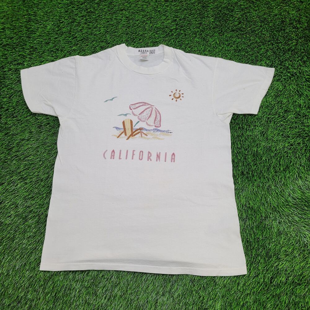 Vintage 90s California Beach Shirt Women Large 20x25 Art USA